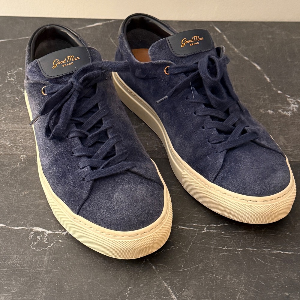 Mens Good Man Brand Edge Sneakers‎ 9 Navy Blue Suede Low Top Made in Italy